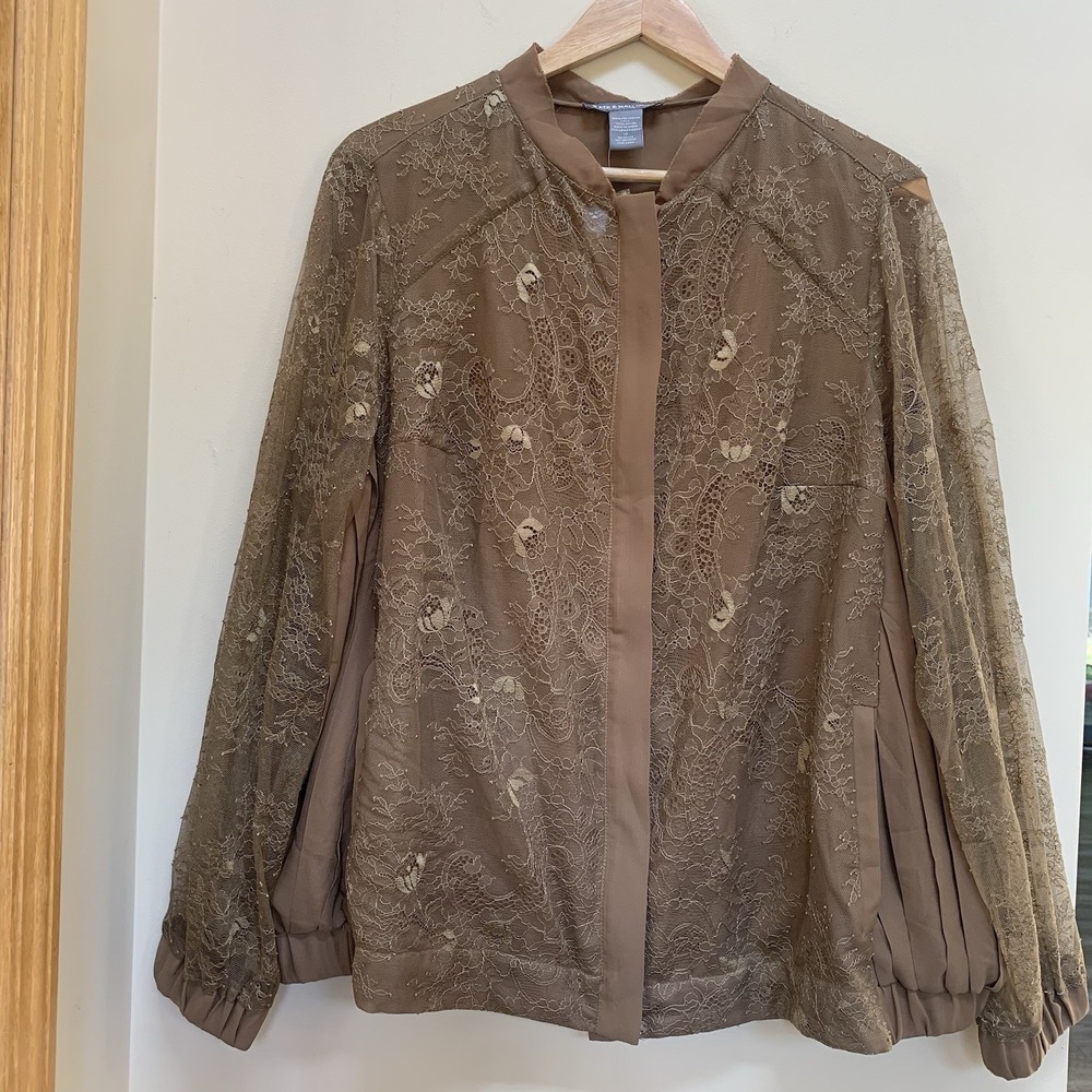 Kate & Mallory Brown Lace Bomber Jacket Pleat Back Nwt Size 1X